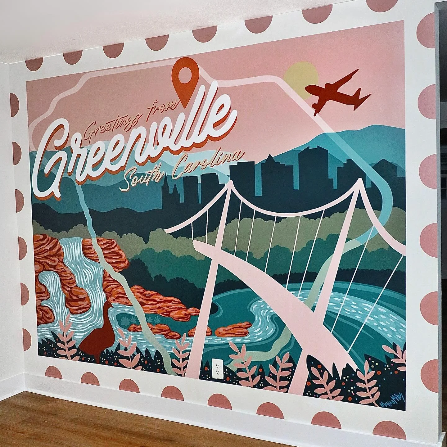 Enjoyed painting another Airbnb here in West Greenville 🐇 with this pastel beaux 🎨 Check it out in person on your next visit in town or want a change of scenery 🤗 

#muralart #muralist #behrpaint #greenvillesc#yeahthatgreenville #gvltoday #offtheg