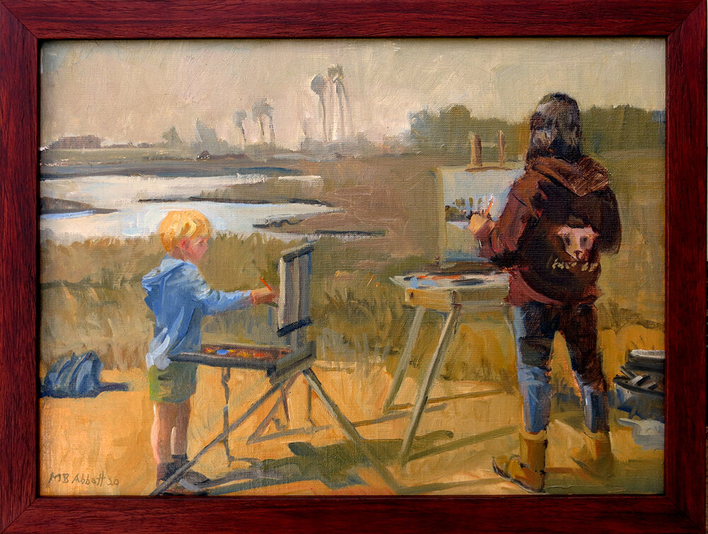 Owen and Forrest Painting at the Marsh, oil, by Meredith Abbott