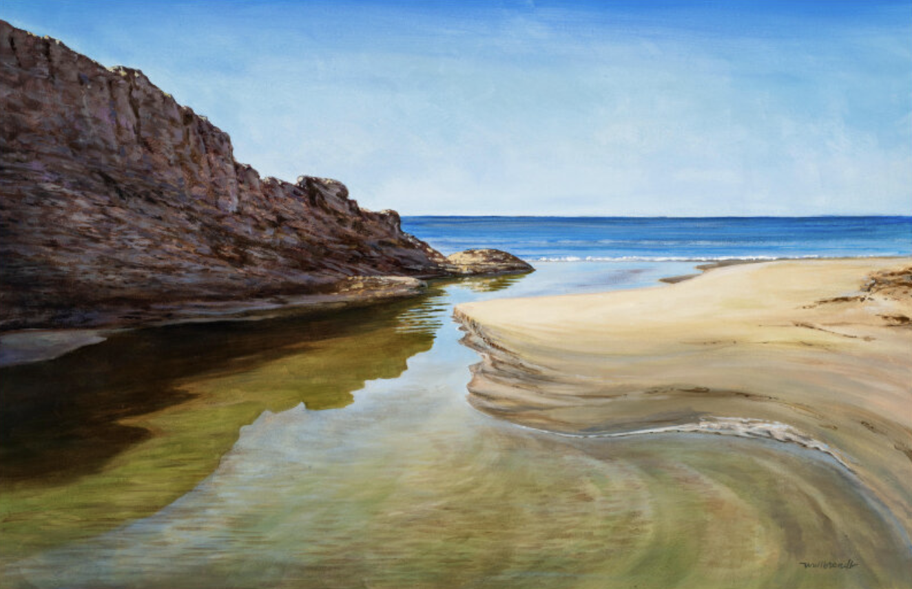 Gaviota Creek Meets the Blue Pacific, acrylic, by John Wullbrandt