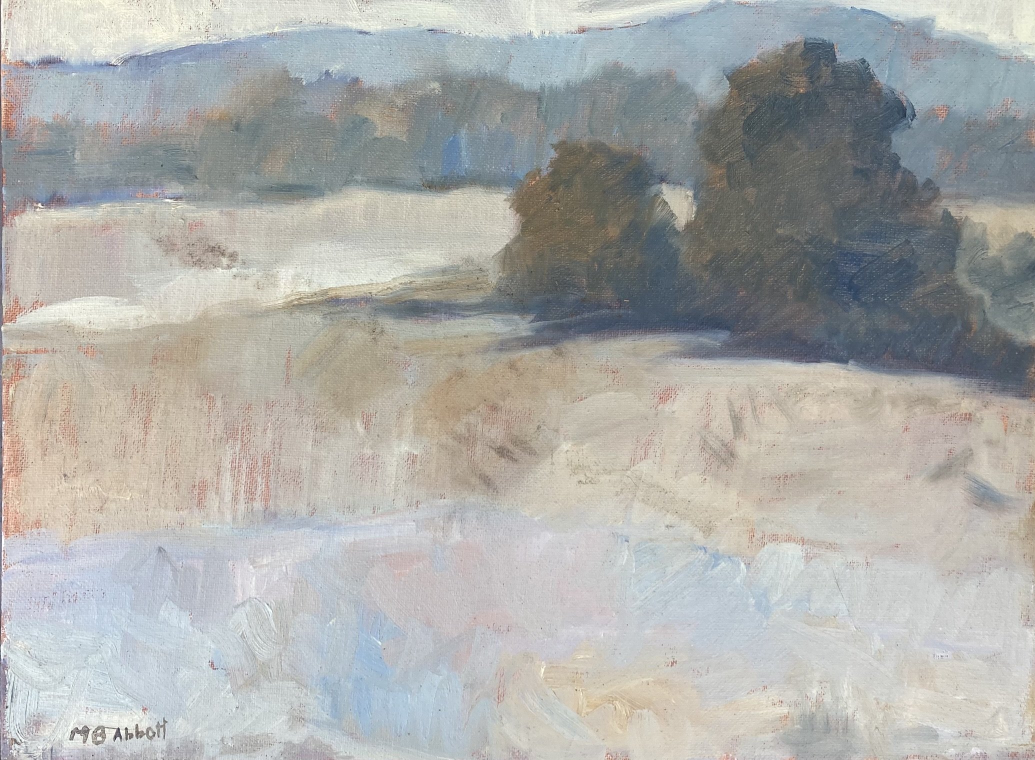  February Bluffs, #4  Oil on linen, 12x16 inches unframed, 14x18 inches framed,&nbsp; $2,100.00 