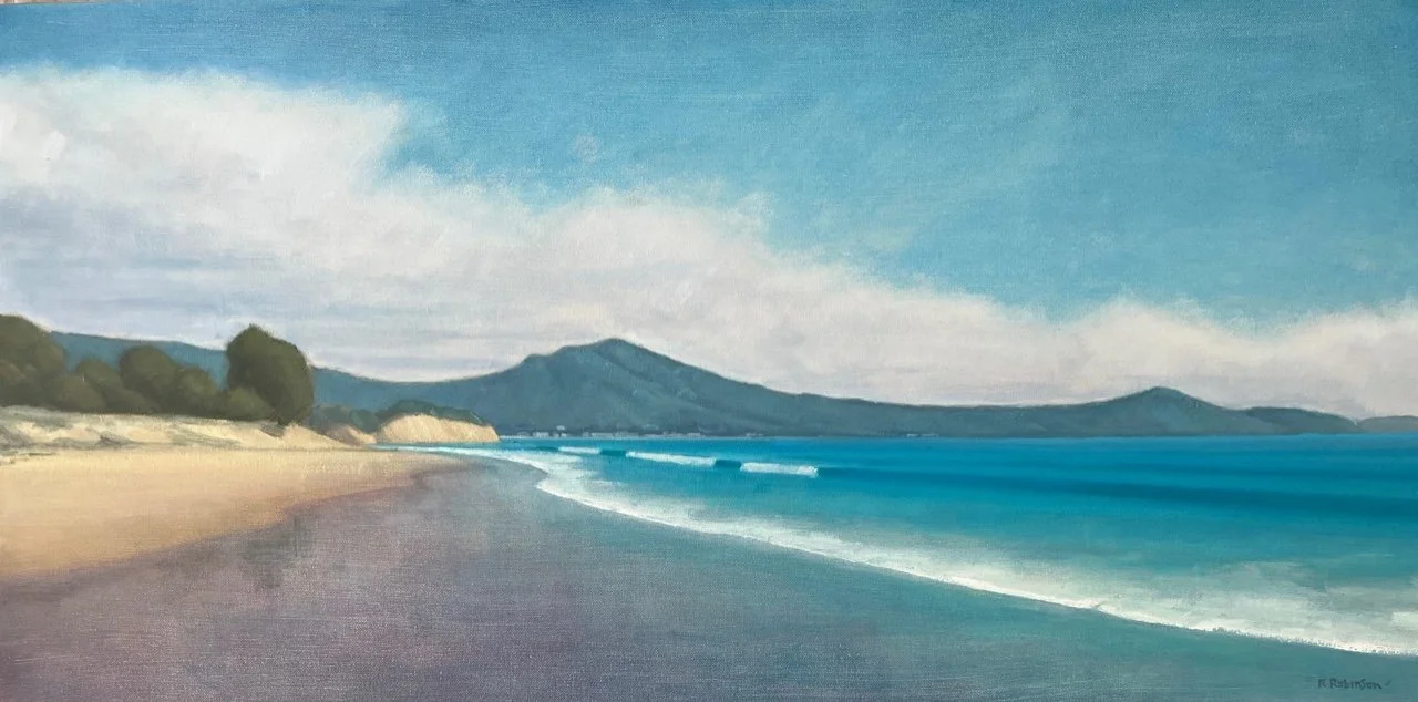 Low Tide Walk to Rincon, #77  Oil, 18x36 inches unframed, 23x41 inches framed,  $6,400.00
