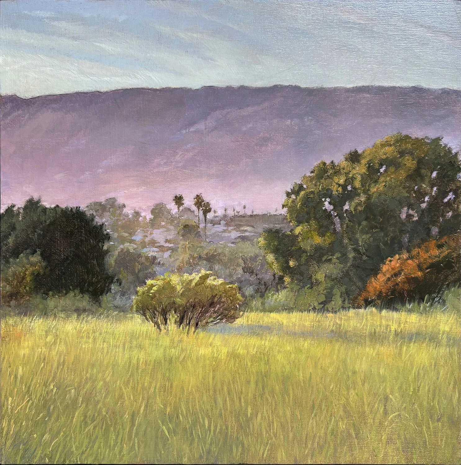  Early Spring Evening – More Mesa, #30  Oil, 11x11 inches unframed, 12x12 inches framed, $1,500.00 