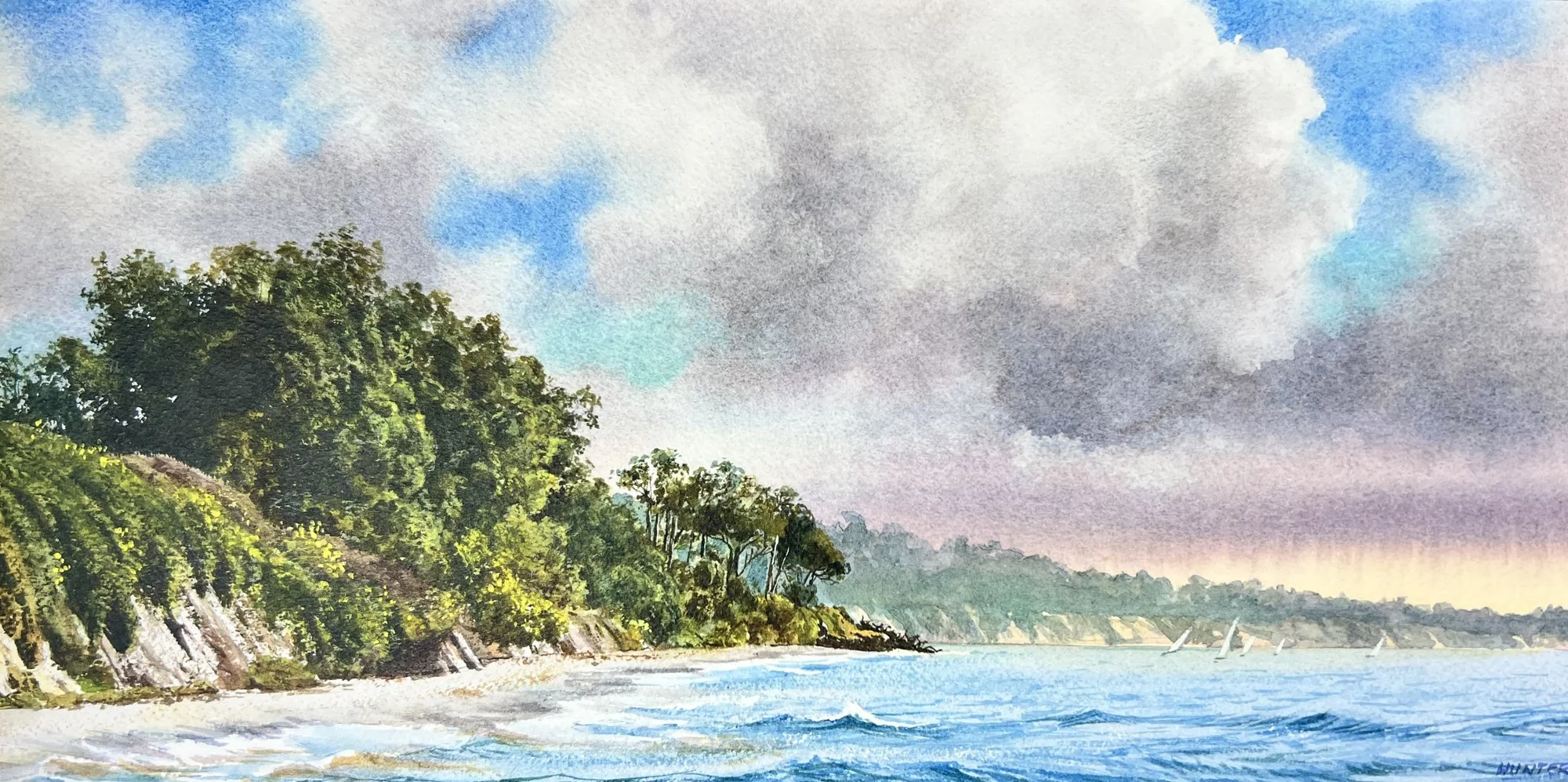  Distant Showers, #55  Watercolor, 8x15 inches unframed, 14x22 inches framed, $1,000.00 