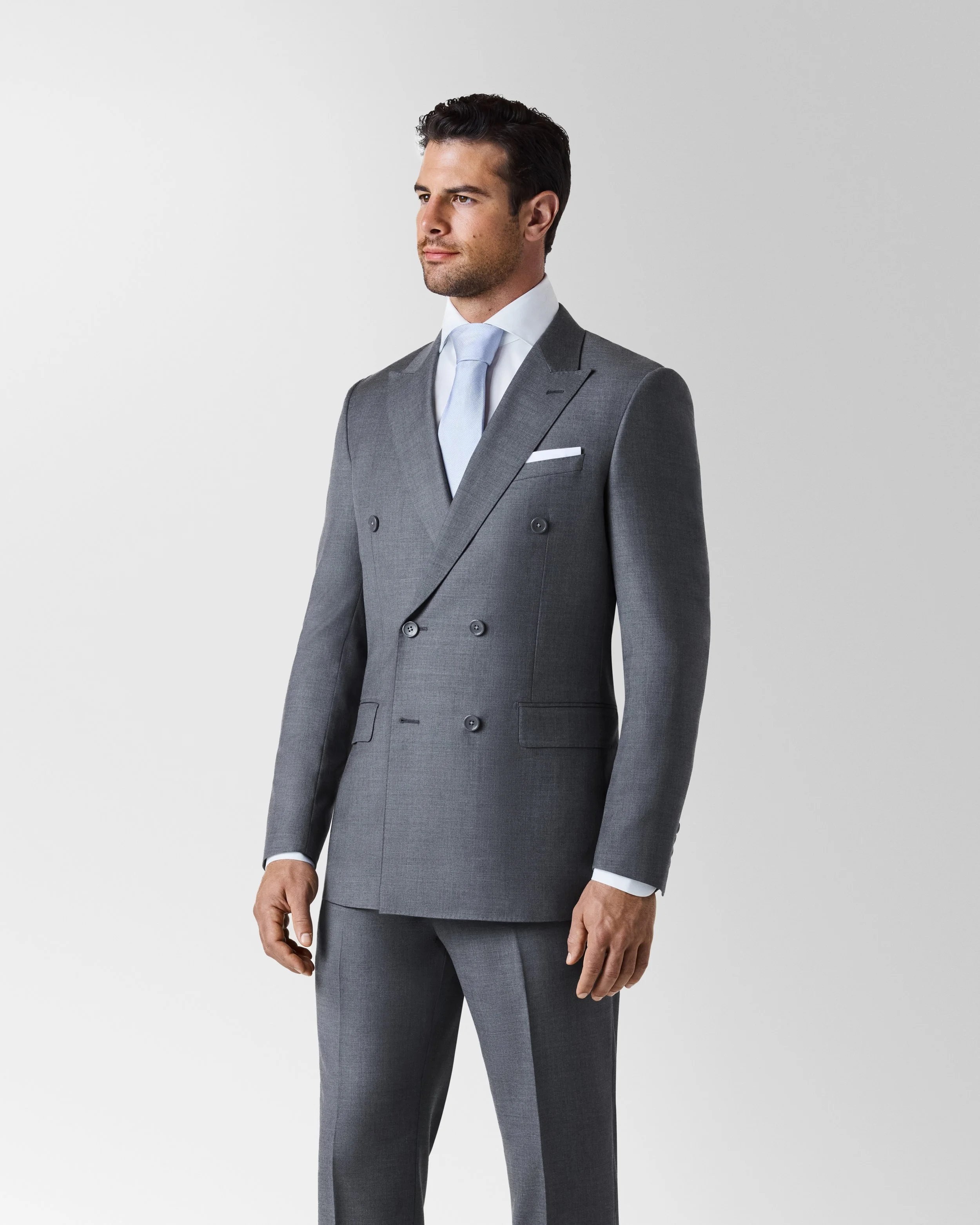 Grey Double Breasted Peak Lapel Suit