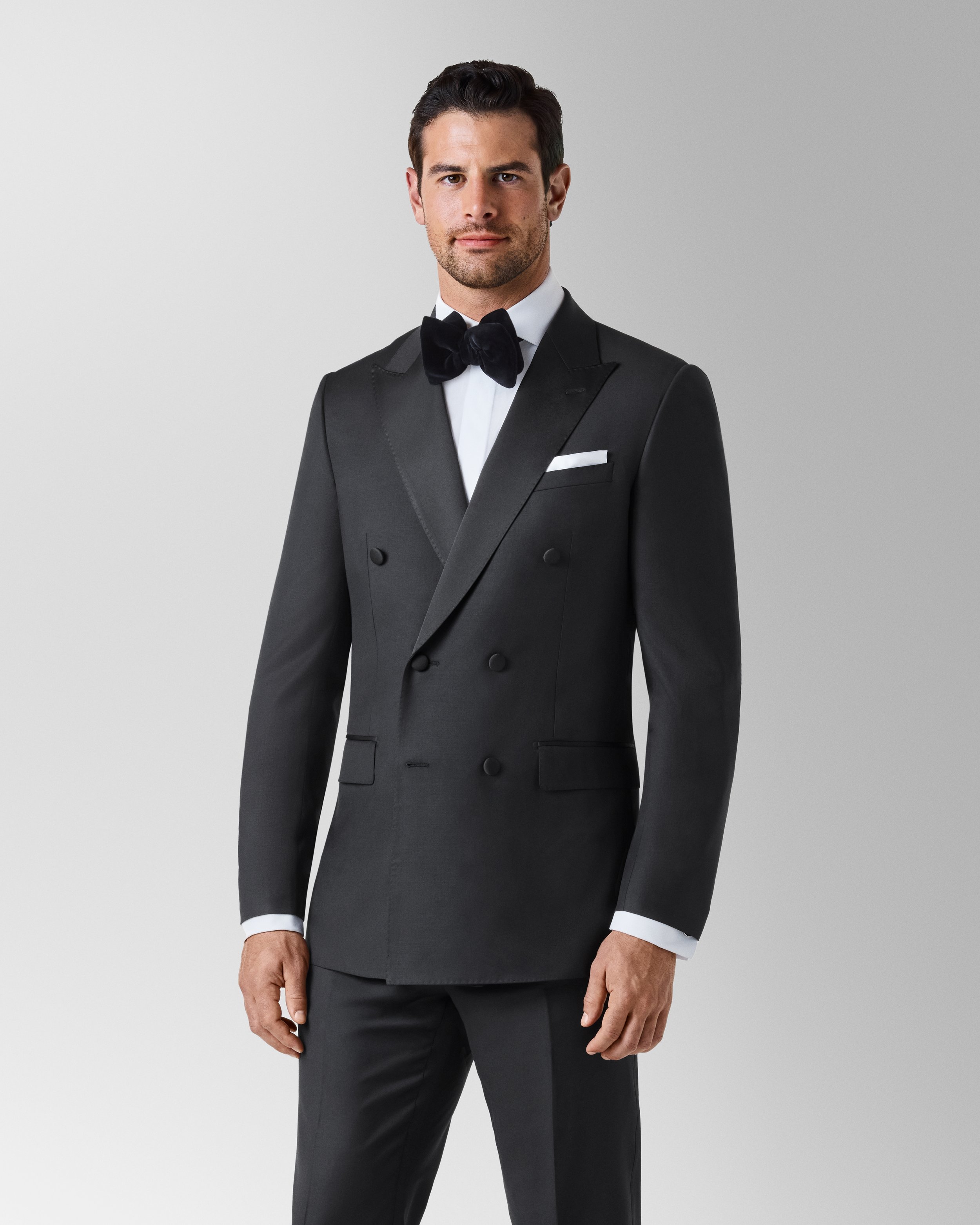 Double Breasted Peak Lapel Black Tuxedo
