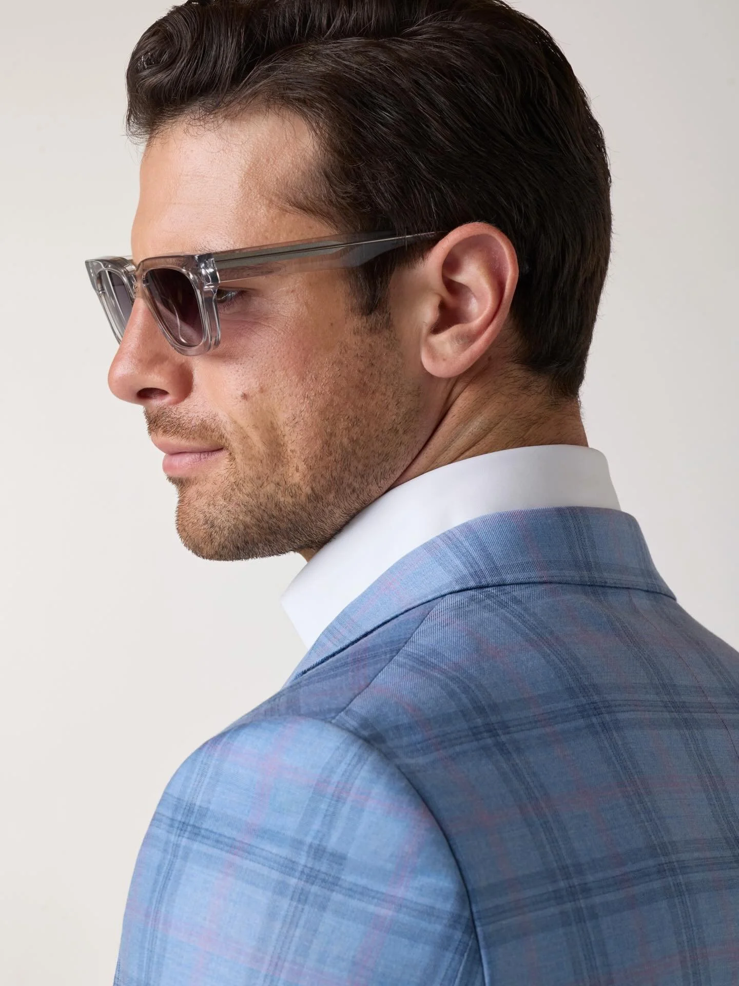 Tailored with intention. Designed to stand out.⁠
⁠
This close-up of our Light Blue Plaid Tailored Coat from the newly released SS26 Collection showcases the clean structure and refined plaid pattern that define the season&rsquo;s sharpest statement p