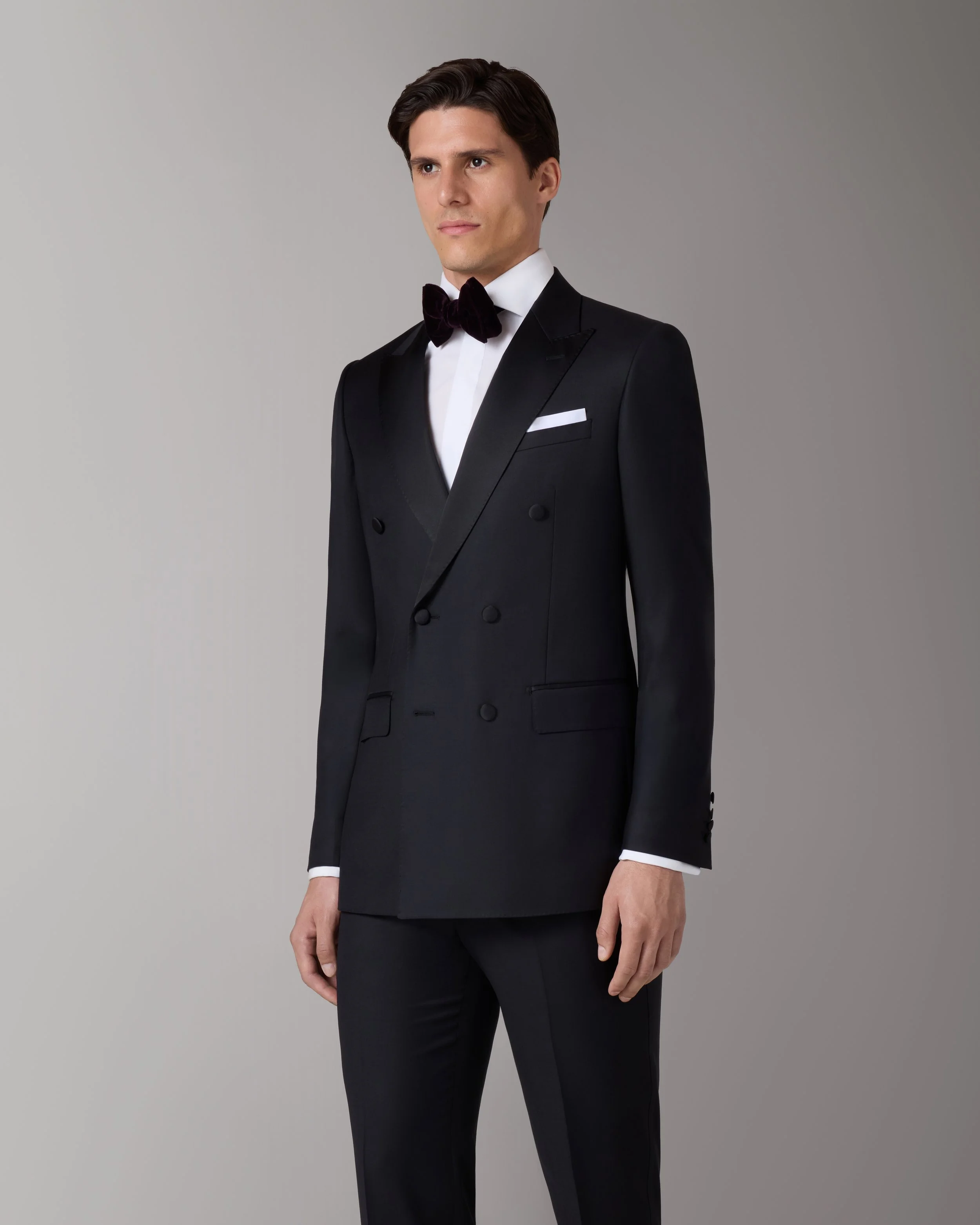 Double Breasted Peak Lapel Black Tuxedo