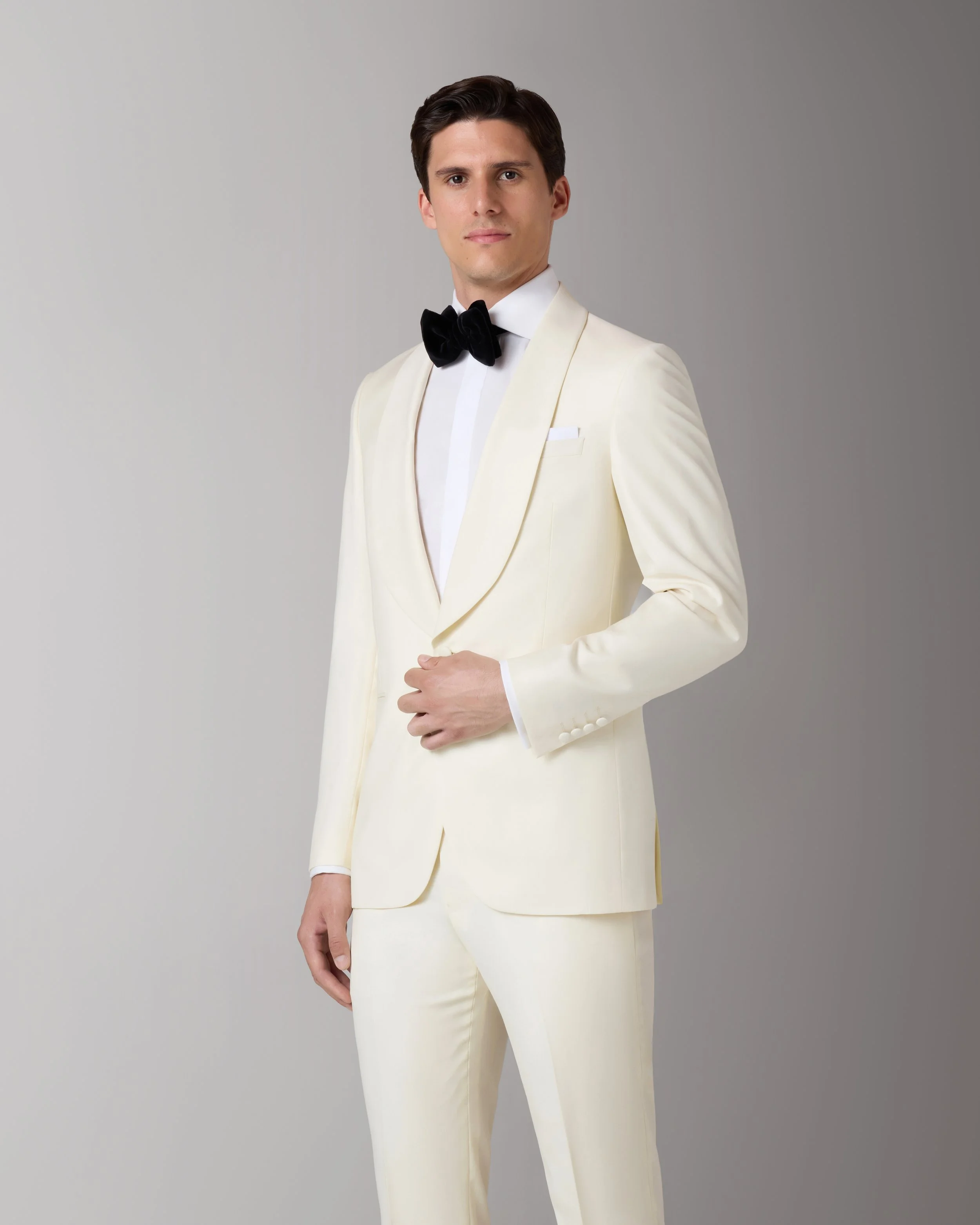 1-Button Shawl Collar Ivory Tuxedo