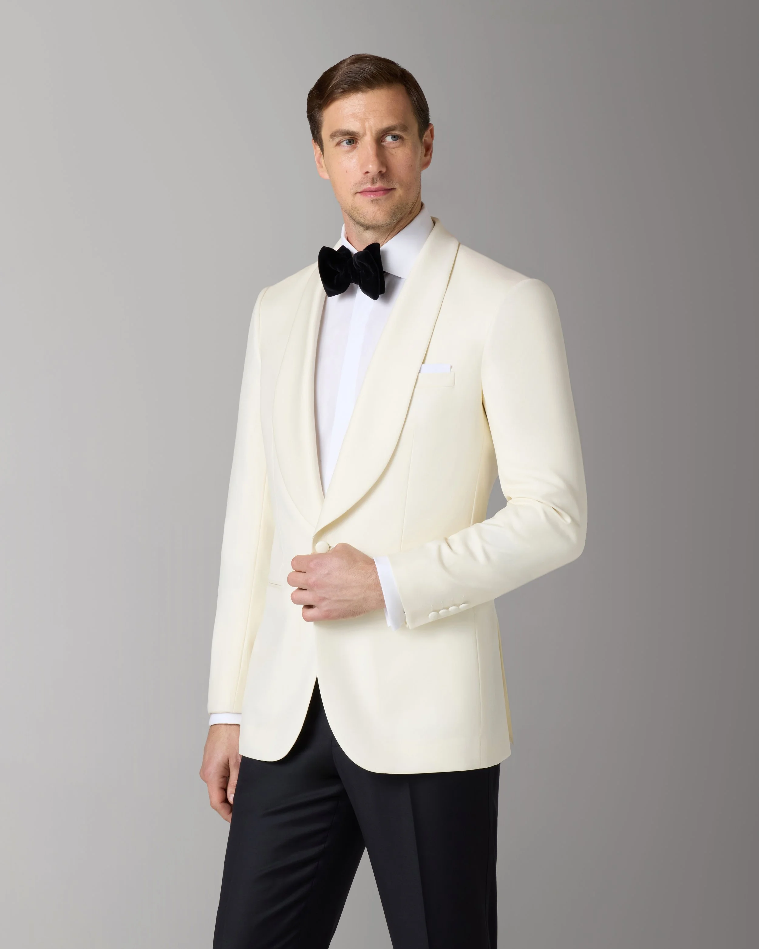 1-Button Shawl Collar Ivory Dinner Jacket