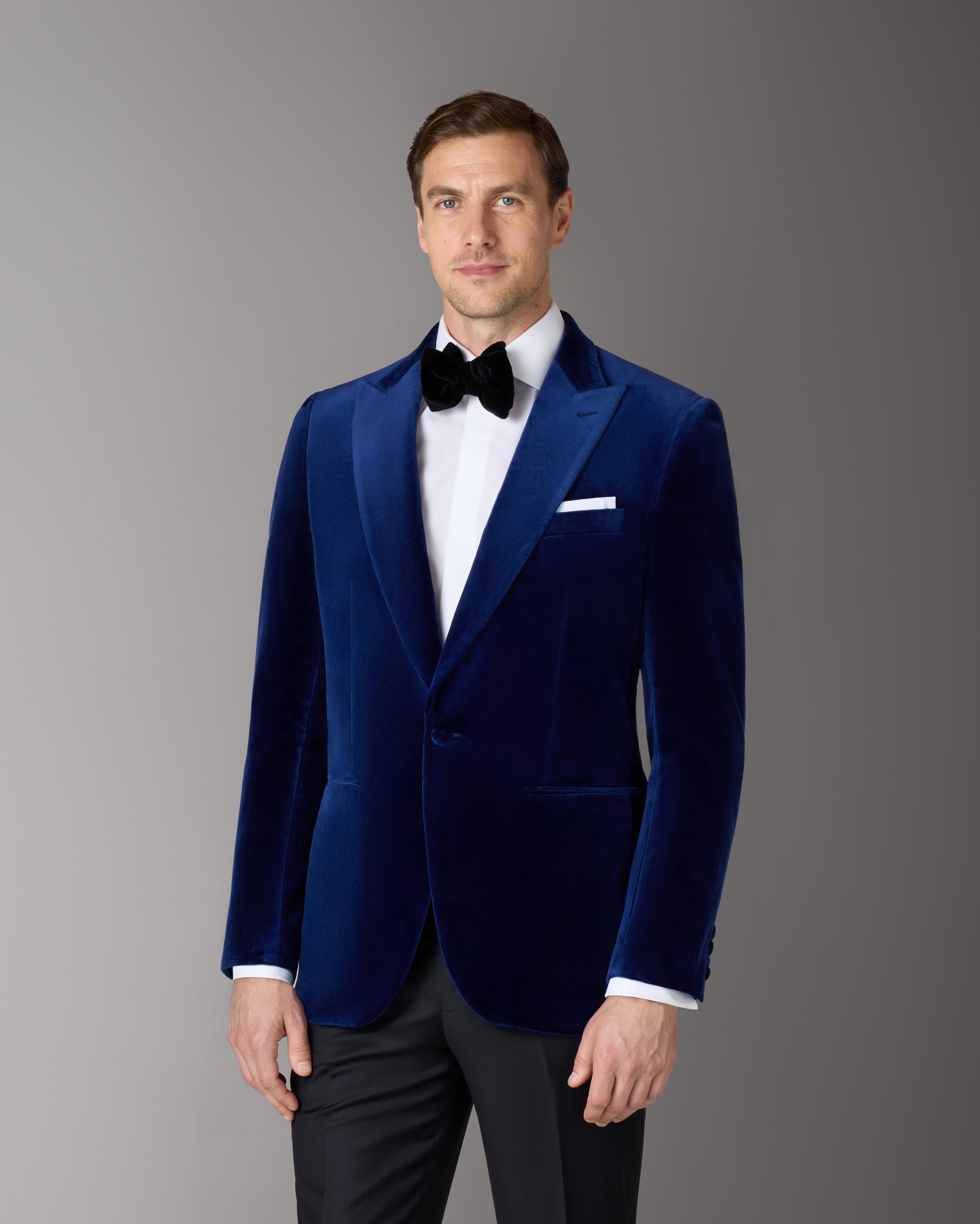 Indigo Velvet Peak Lapel Coat