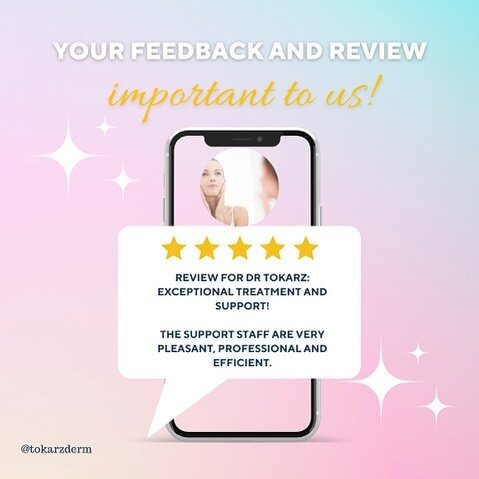 Thank You!  We love to hear from our patients&hellip;

#patientlove 
#reviews 
#tokarzdermatology 
#cosmericdermatology 
#laserdermatologist