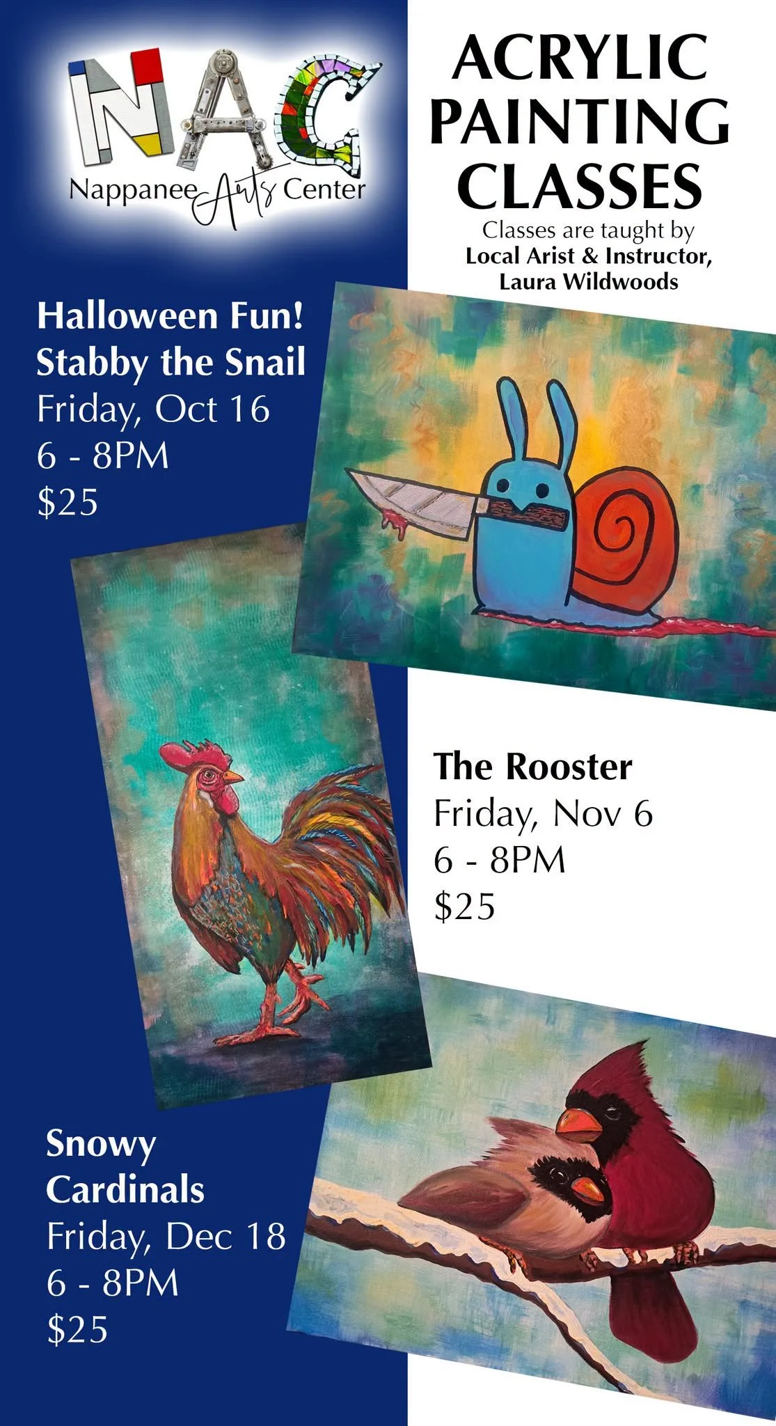 Nappanee Arts Center Acrylic Painting Class - Snowy Cardinals