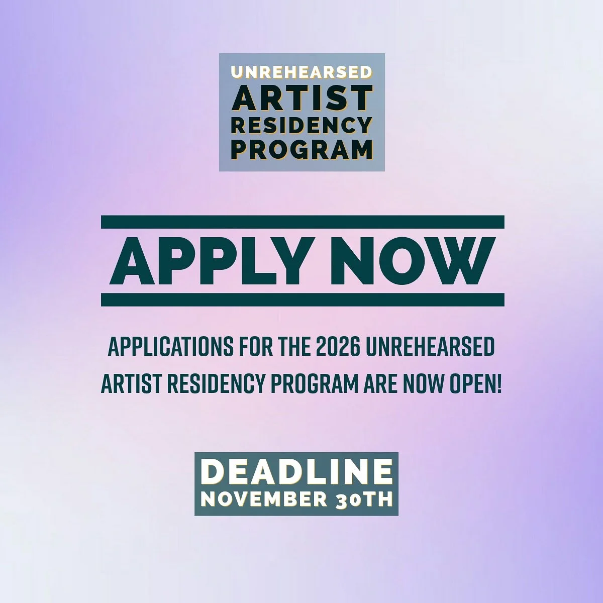 🚨 Applications for the 2026 URP Cohort are now OPEN! 🚨
~~~Apply by NOVEMBER 30th~~~
The Unrehearsed (Virtual) Artist Residency Program is looking to award $1500 up to 6 residents. We aim to fund and support the creation of new dance work by artis