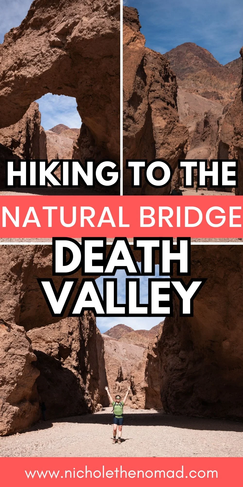 pinterest pin for the natural bridge trail in death valley