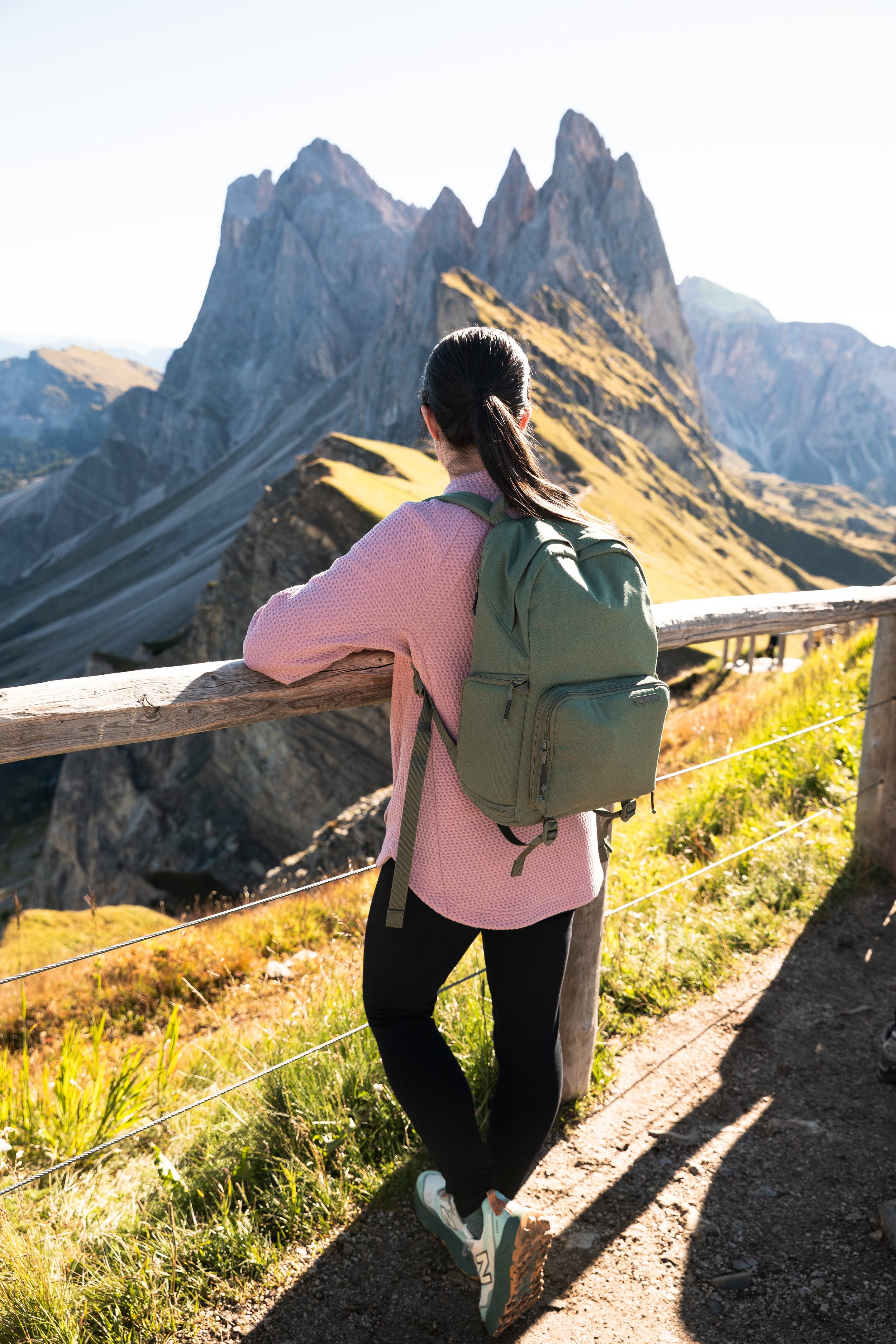 hiking on seceda trail in northern italy