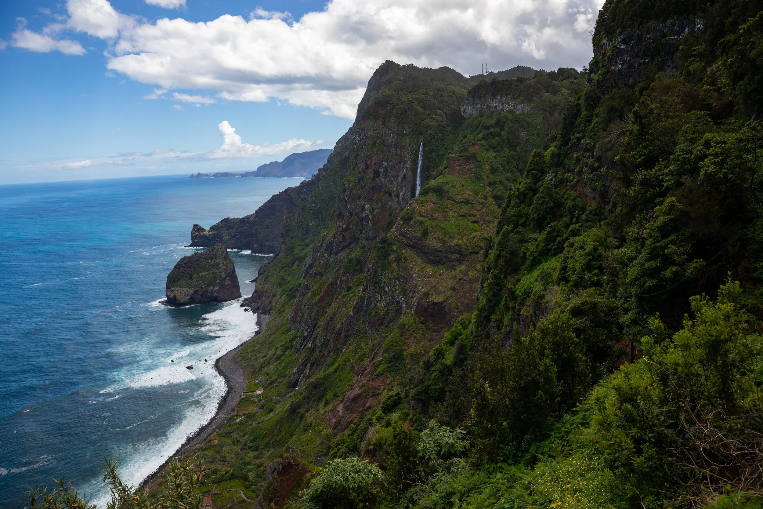 view of the waterfall from Miradouro da Rocha do Navio
