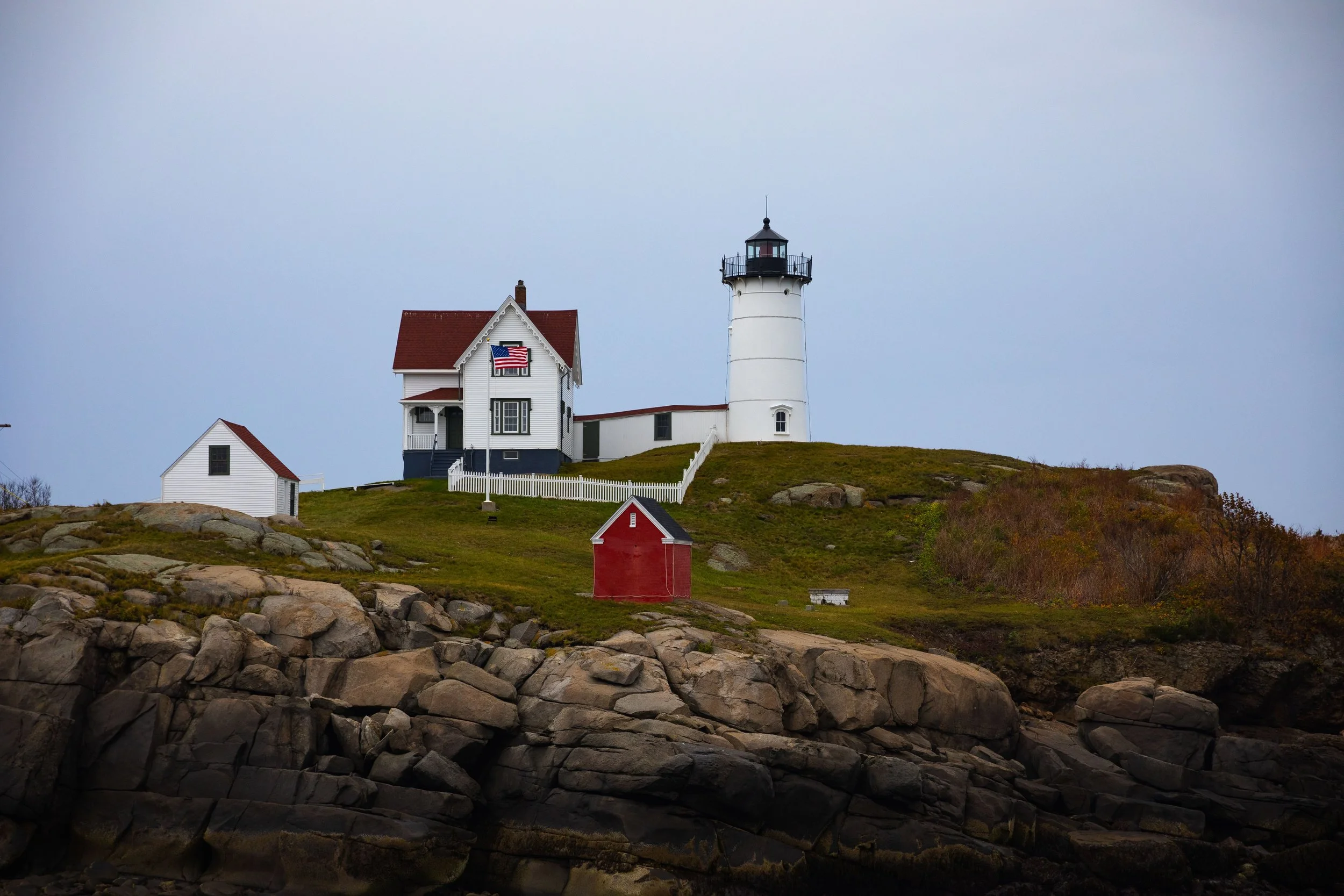 nubble light house in maine in summer
