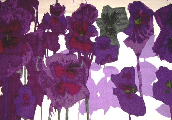 VINTAGE 60'S HEALS FABRIC - PANSIES BY HOWARD CARTER