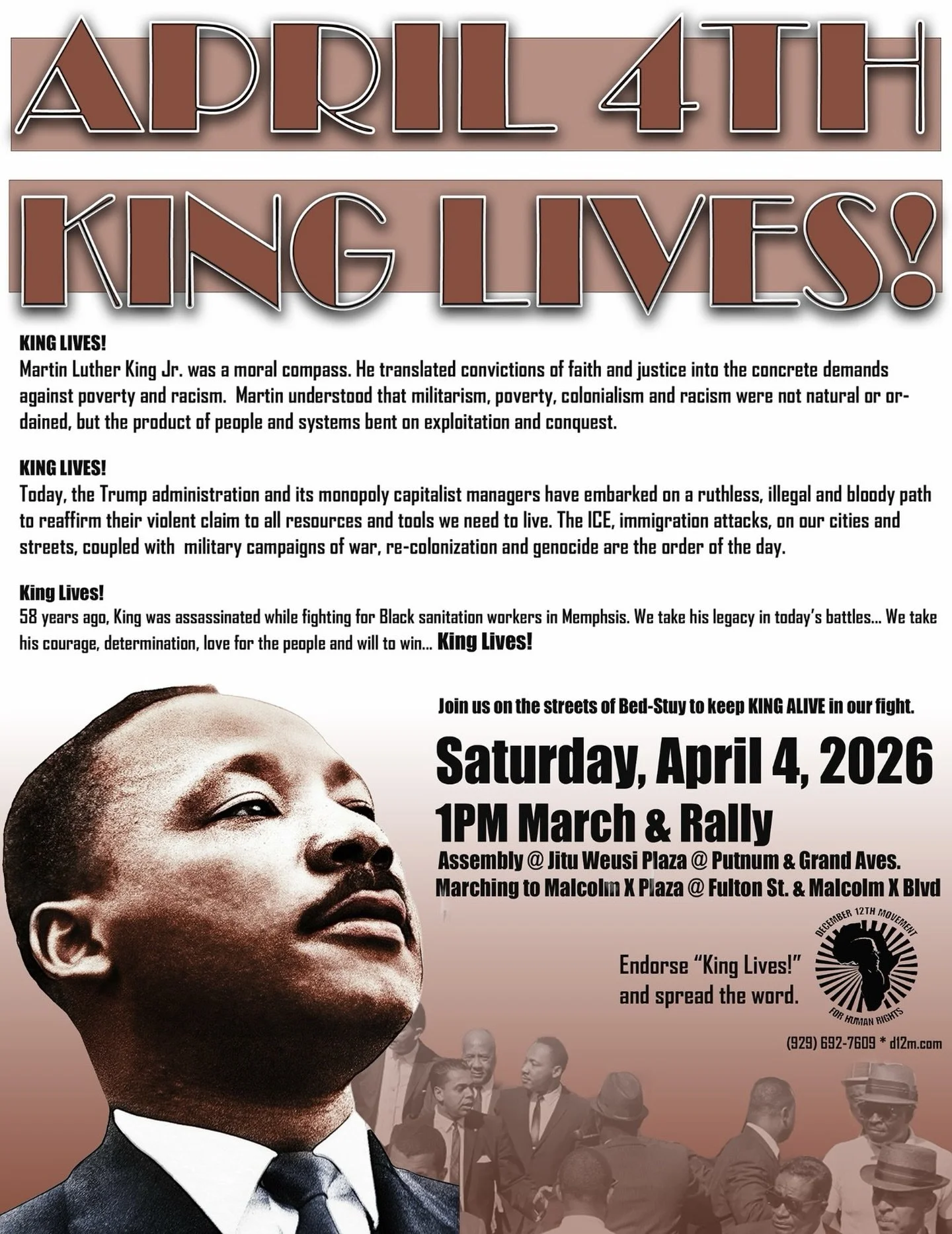 Tomorrow, we&rsquo;re joining our friends at @december12thmovement to march and rally for economic, social, and racial justice. Popular education in the heart of BedStuy. MLK, like Prathia Hall, embodied Jesus&rsquo; ministry of economic justice, lib