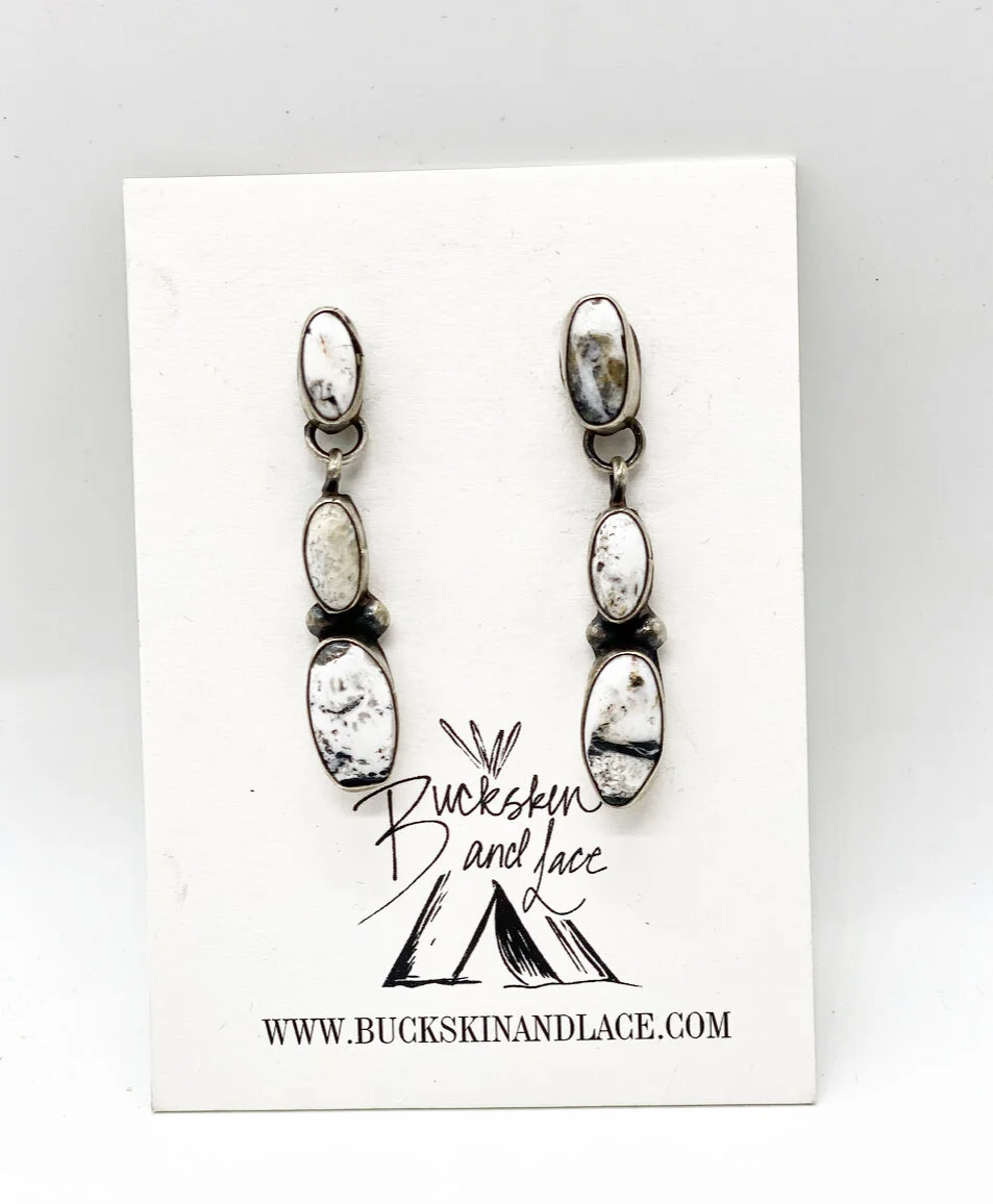 White Buffalo Long Earrings Buckskin Lace
