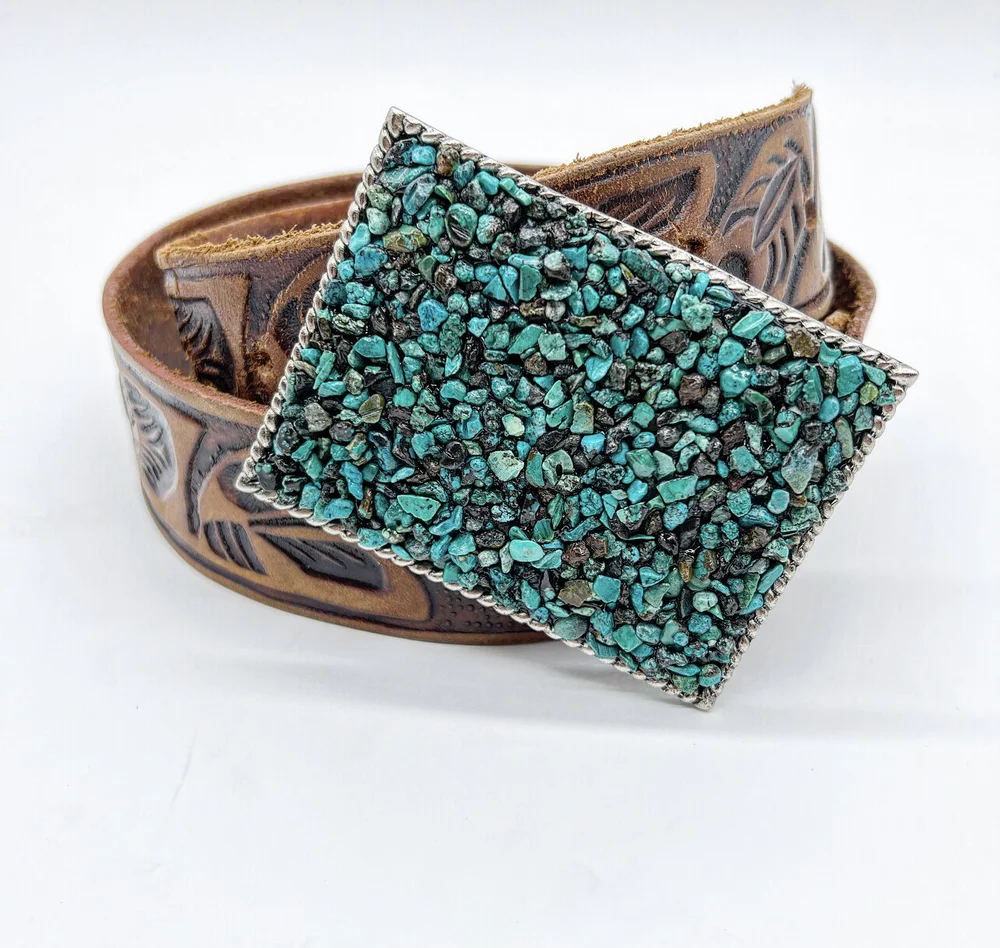 Blue Turquoise Chip Belt Buckle — Buckskin & Lace