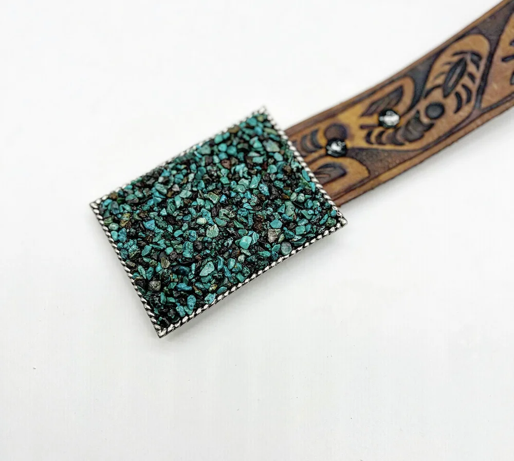 Blue Turquoise Chip Belt Buckle — Buckskin & Lace display picture 3