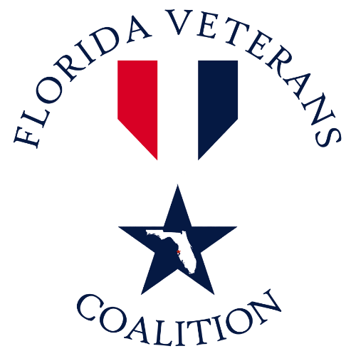 Logo of Florida Veterans Coalition featuring a star with an outline of Florida and red, white, and blue colors.