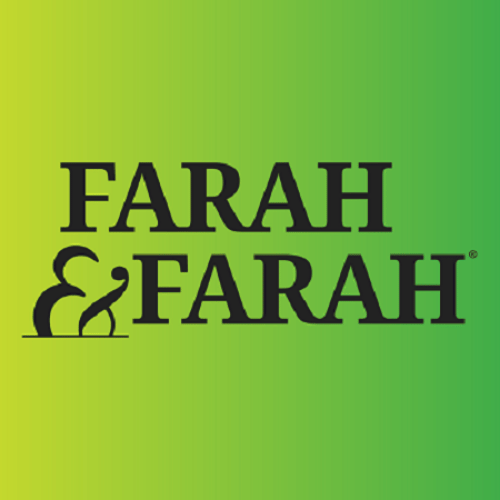 Logo for Farah & Farah with black text on a green gradient background.