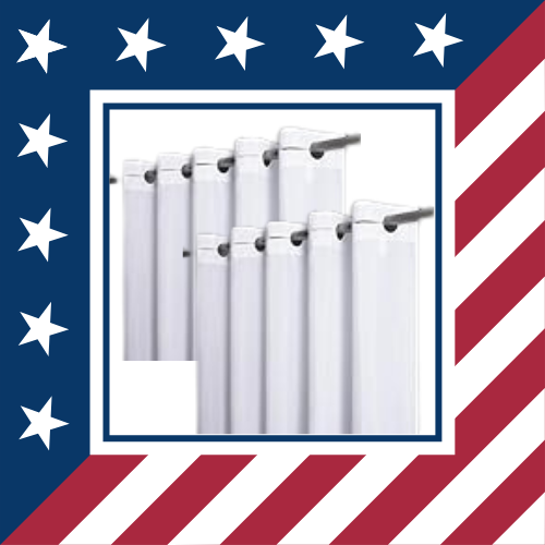 Set of white window blinds on a background with American flag design.