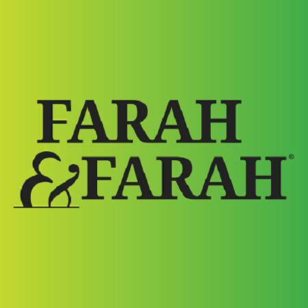 Farah & Farah logo with black text on a green gradient background.