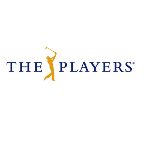 Logo for The Players, featuring a gold golfer swinging a club between the words