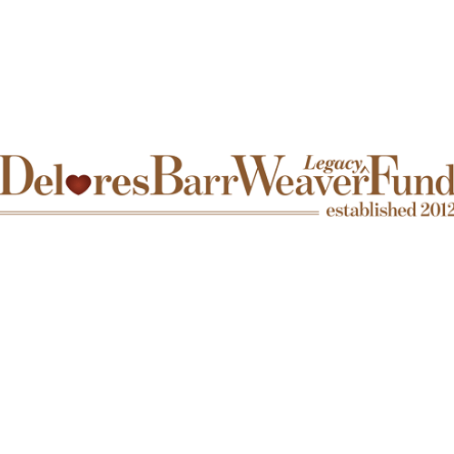 Logo for Delores Barr Weaver Fund with brown text, a red heart shape, and the words 'Legacy' and 'established 2012'.