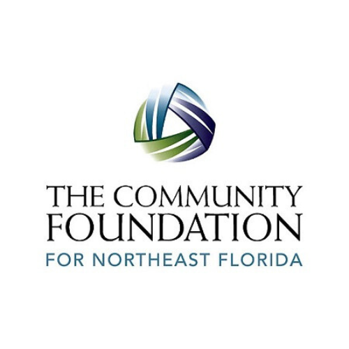 Logo of The Community Foundation for Northeast Florida featuring a circular, abstract graphic with shades of blue and green and black text.