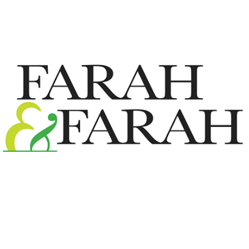 Logo with the words 'FARAH & FARAH' in black text, and a green abstract line drawing of two faces or profiles.
