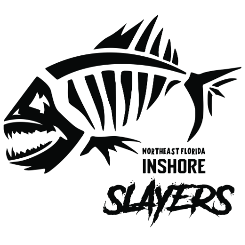 A black and white graphic of a fish skeleton with the text 'Northeast Florida Inshore Slayers'.