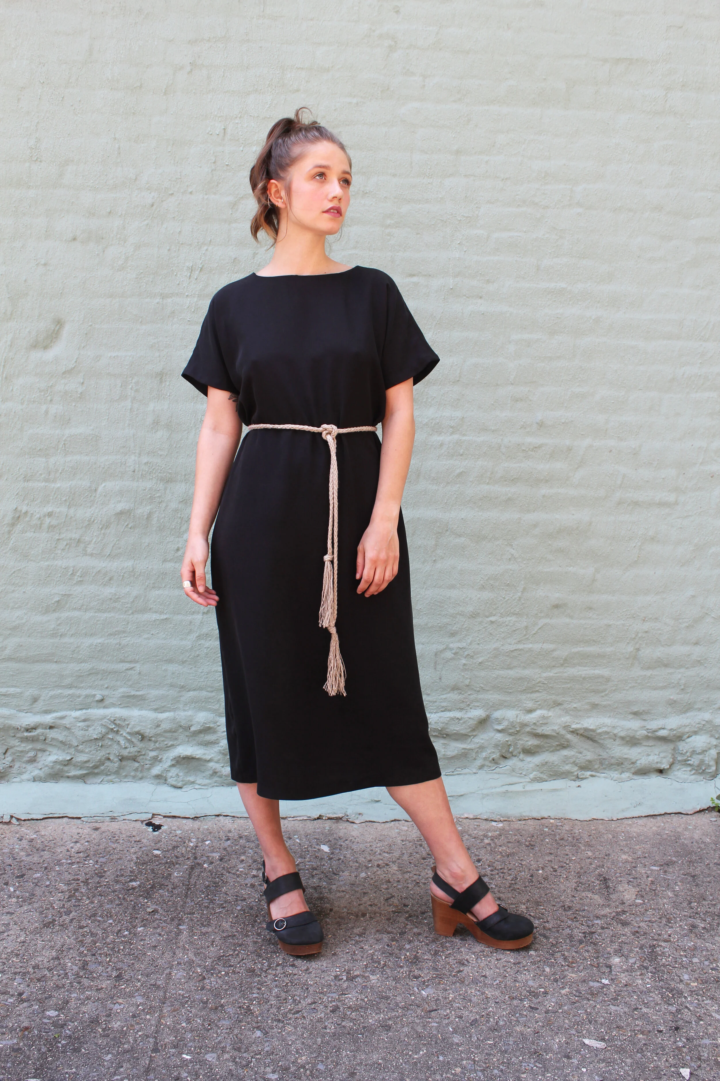 Black Gathered T-Shirt Dress Salvage Cloth Black Gathered T-Shirt Dress Salvage Cloth
