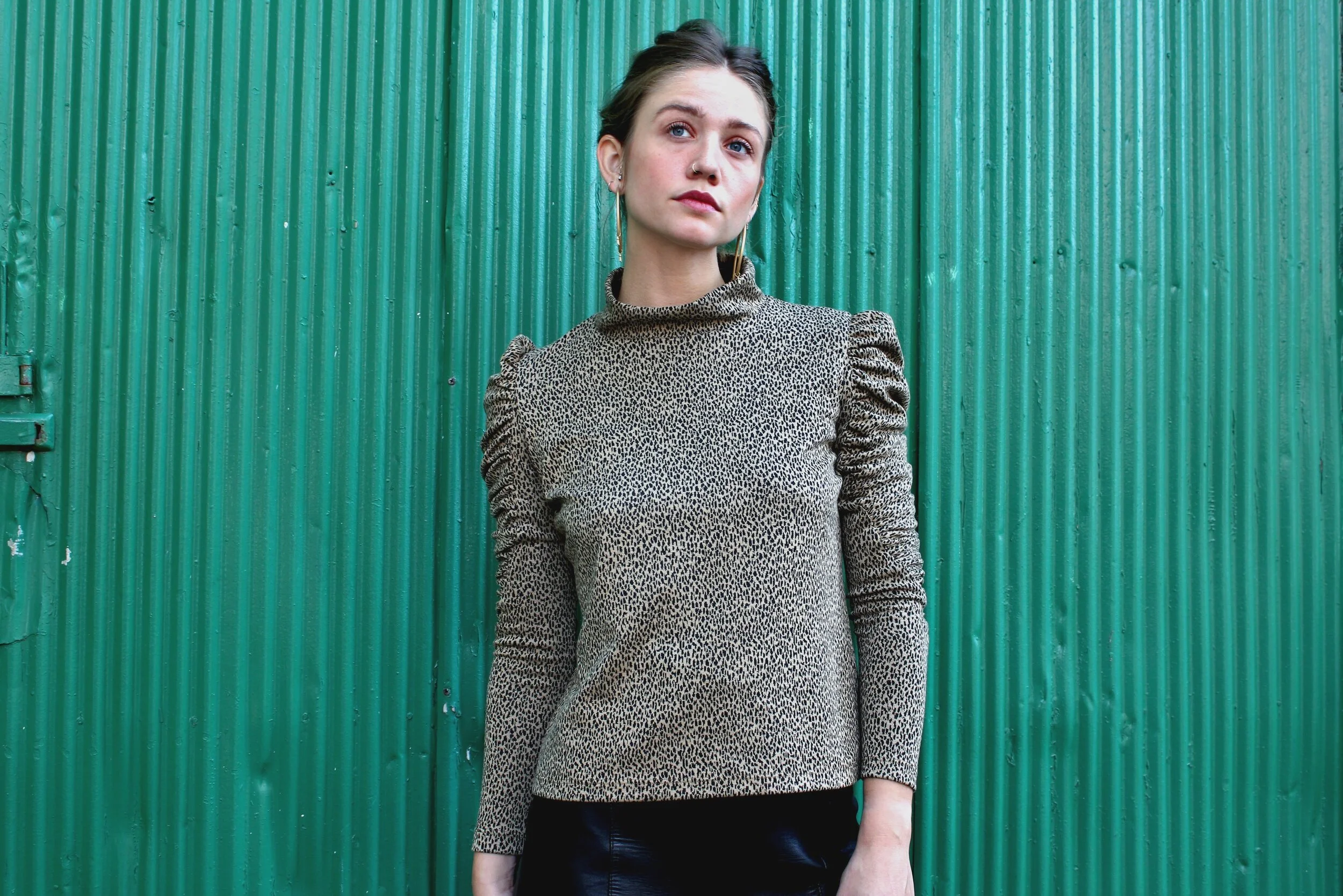 Leopard Ruched Turtleneck