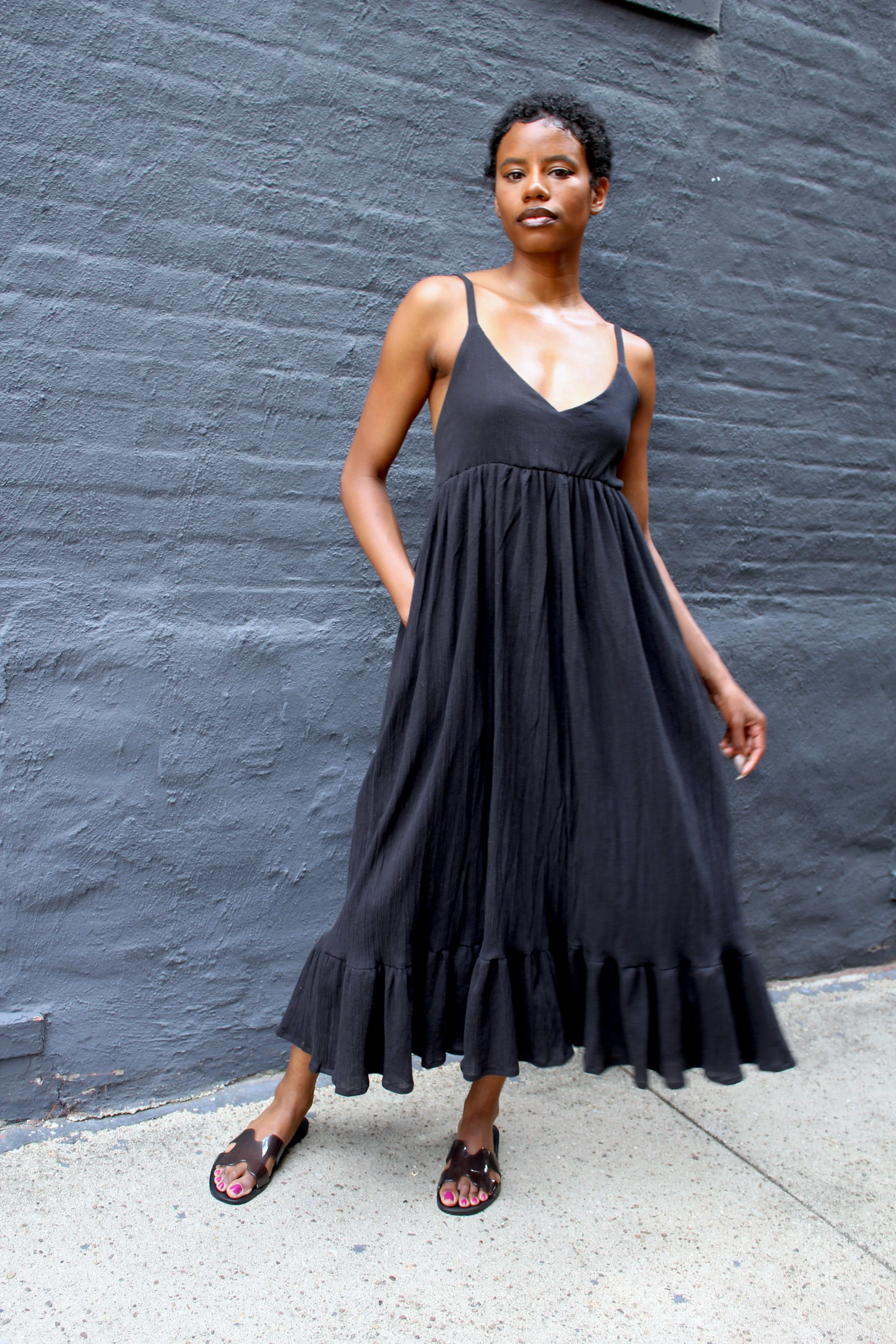 maxi slip dress black Midnight Pearl Slip Maxi Dress main image 0