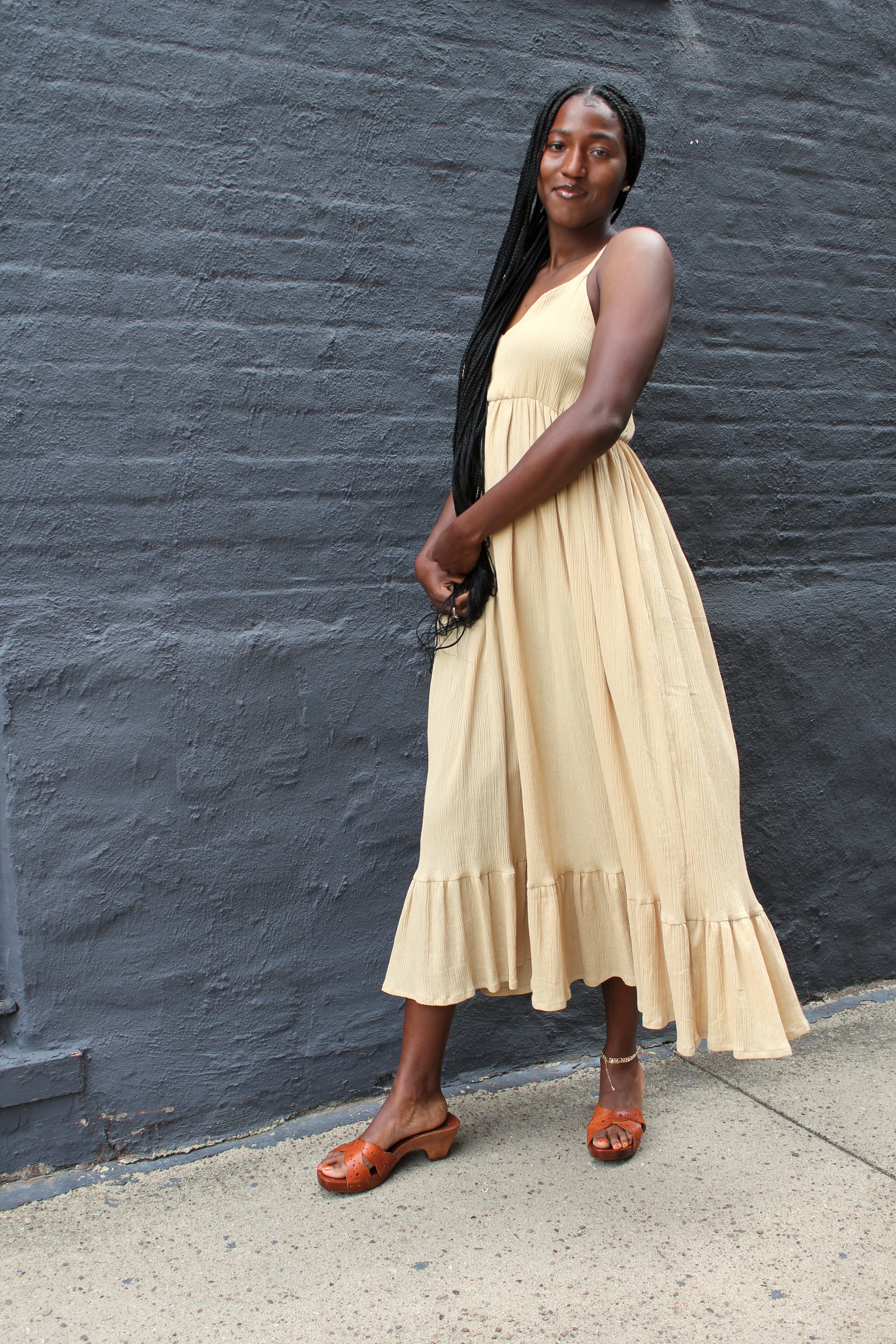 brown maxi slip dress Cotton Island Italian Linen Maxi Dress in Chocolate Brown main image 0