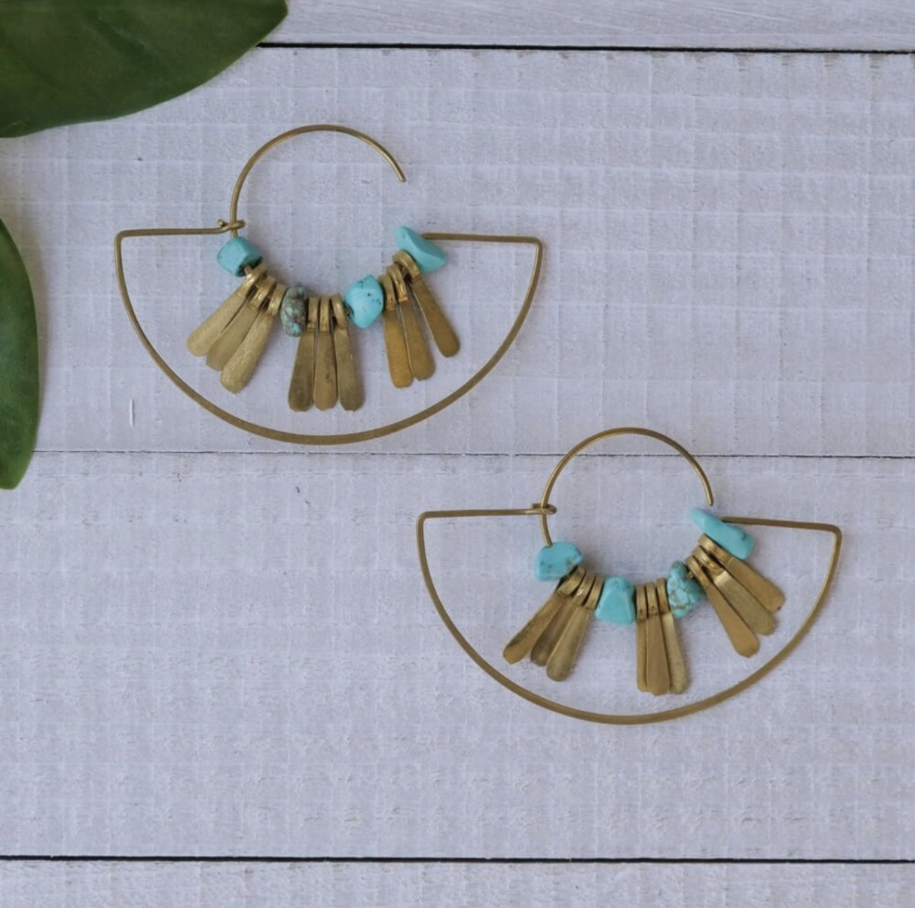 Brass & Turquoise Fringe Ark Earring