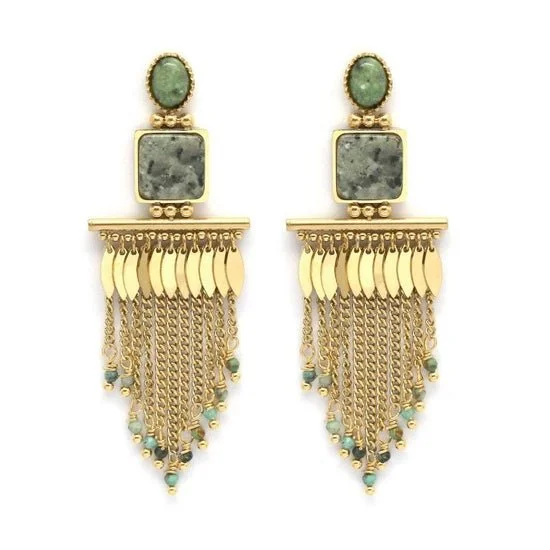 African Turquoise Fringe Dangle Earrings