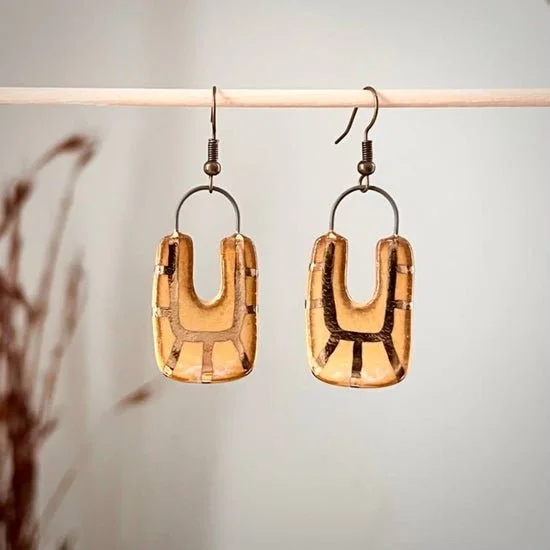 Yellow & Gold Rectangle Hoop Clay Earrings