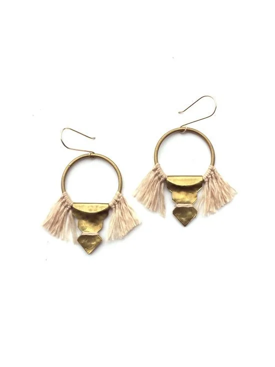 LUNASOL Brass Hoop + Rose Tassel Earring
