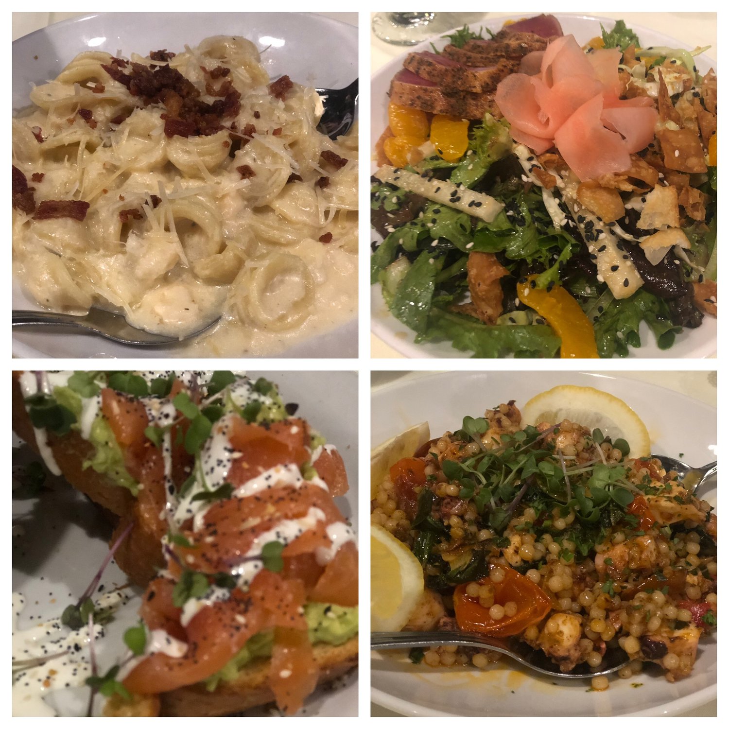 Lobster Mac and cheese, tuna crunchy salad, smoked salmon avocado toast, grilled octopus couscous and more!