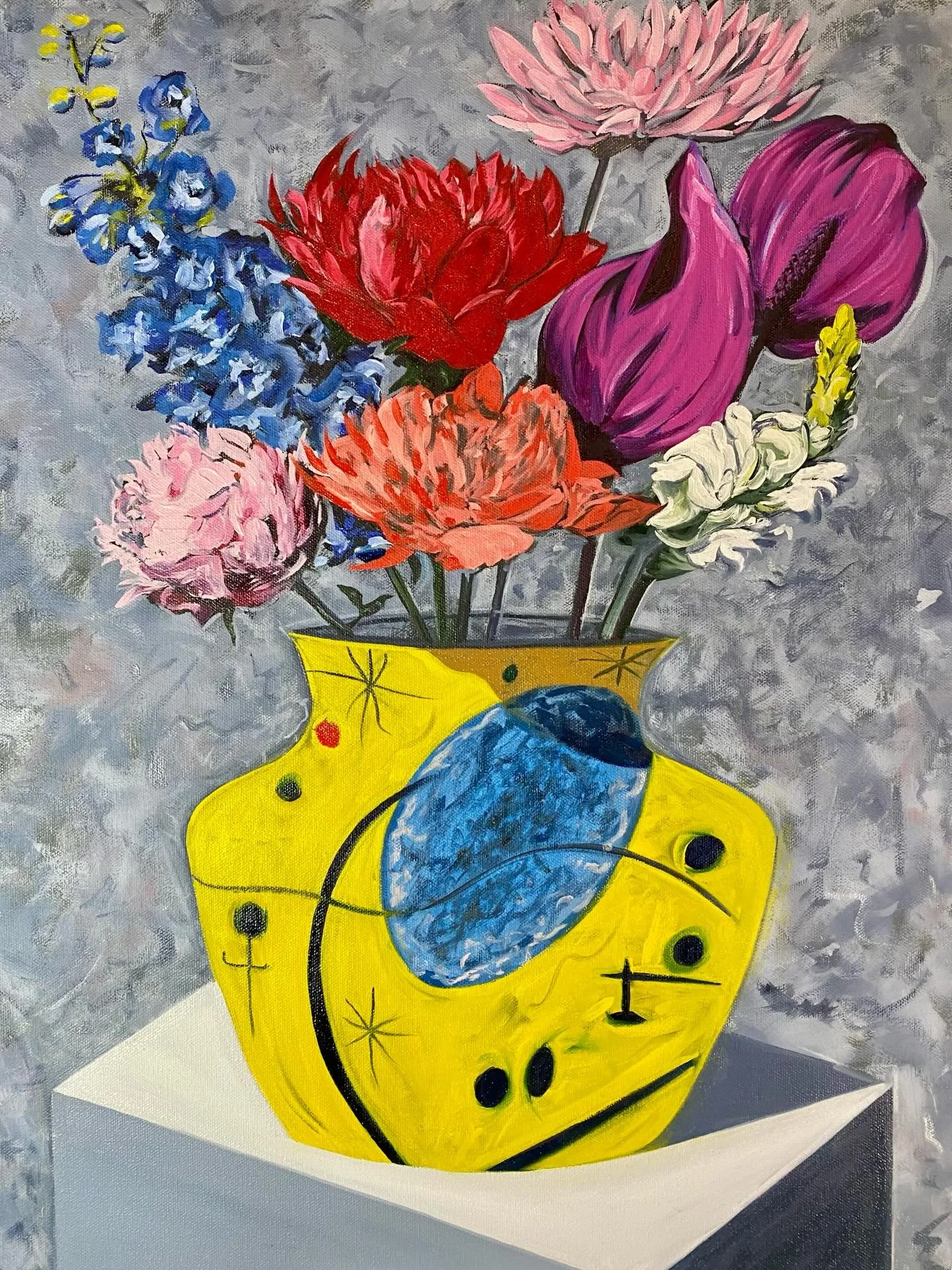 Excited to share my new Miro&rsquo; Vase Floral Series in 2026. This one is 18 X 24&rdquo;, and ready for finishing touches.
#oilpainting #floralpaintingsforsale #mir&oacute;