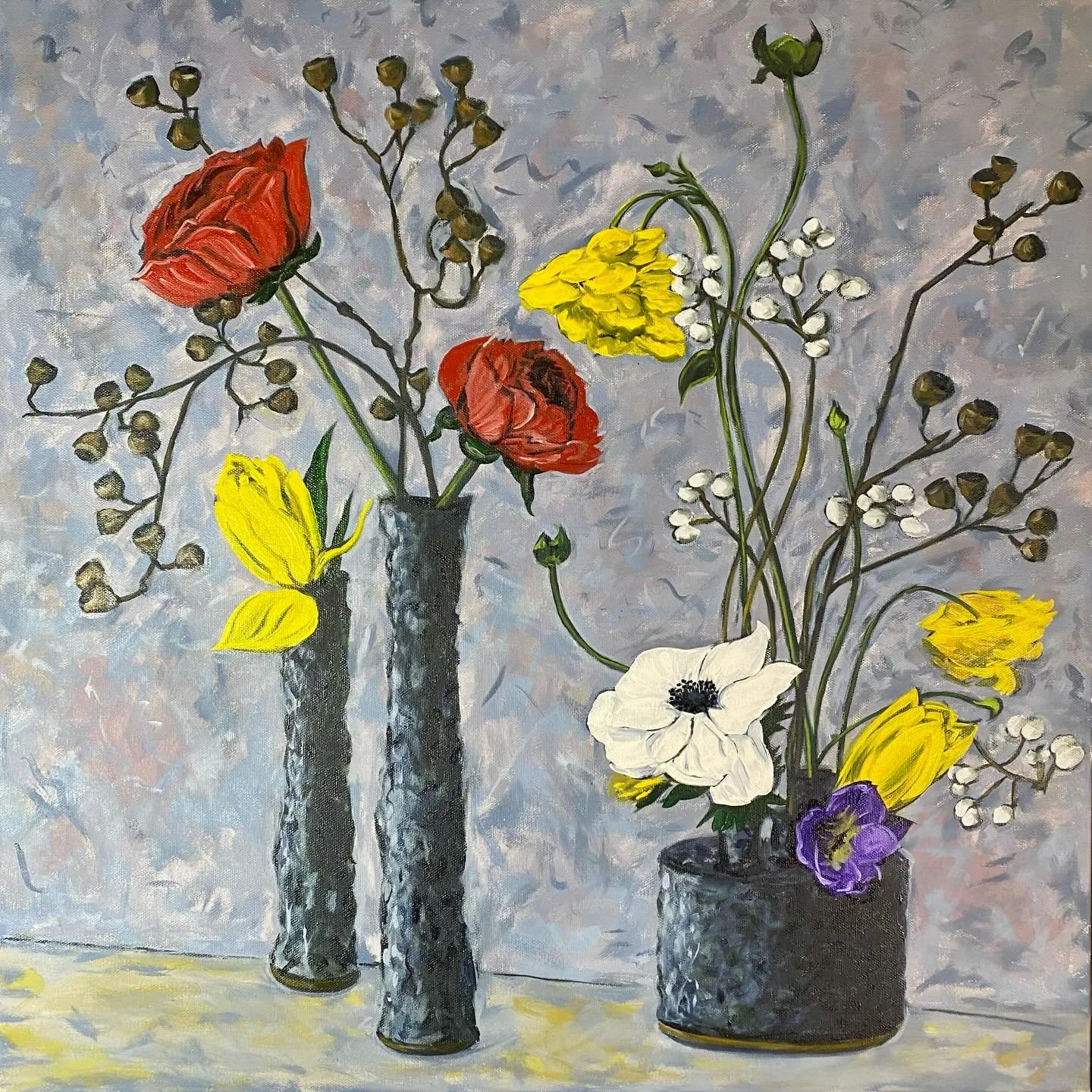 Excited to share my new Miro&rsquo; Vase Floral Series in 2026. This one is 24 X 24&rdquo;, and ready for finishing touches.
#oilpainting #floralpaintingsforsale #mir&oacute;