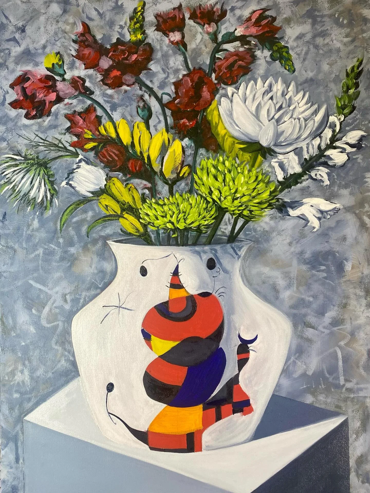 Excited to share my new Miro&rsquo; Vase Floral Series in 2026. This one is 18 X 24&rdquo;, and ready for finishing touches.
#oilpainting #floralpaintingsforsale #mir&oacute;