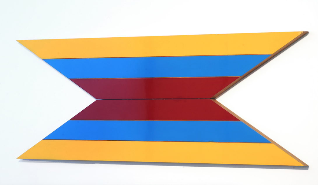 Temple , 1968-1969, enamel on glider plywood, 81.5 x 243.5 x 2.5 cm. Collection of Penrith Regional Gallery, Penrith.