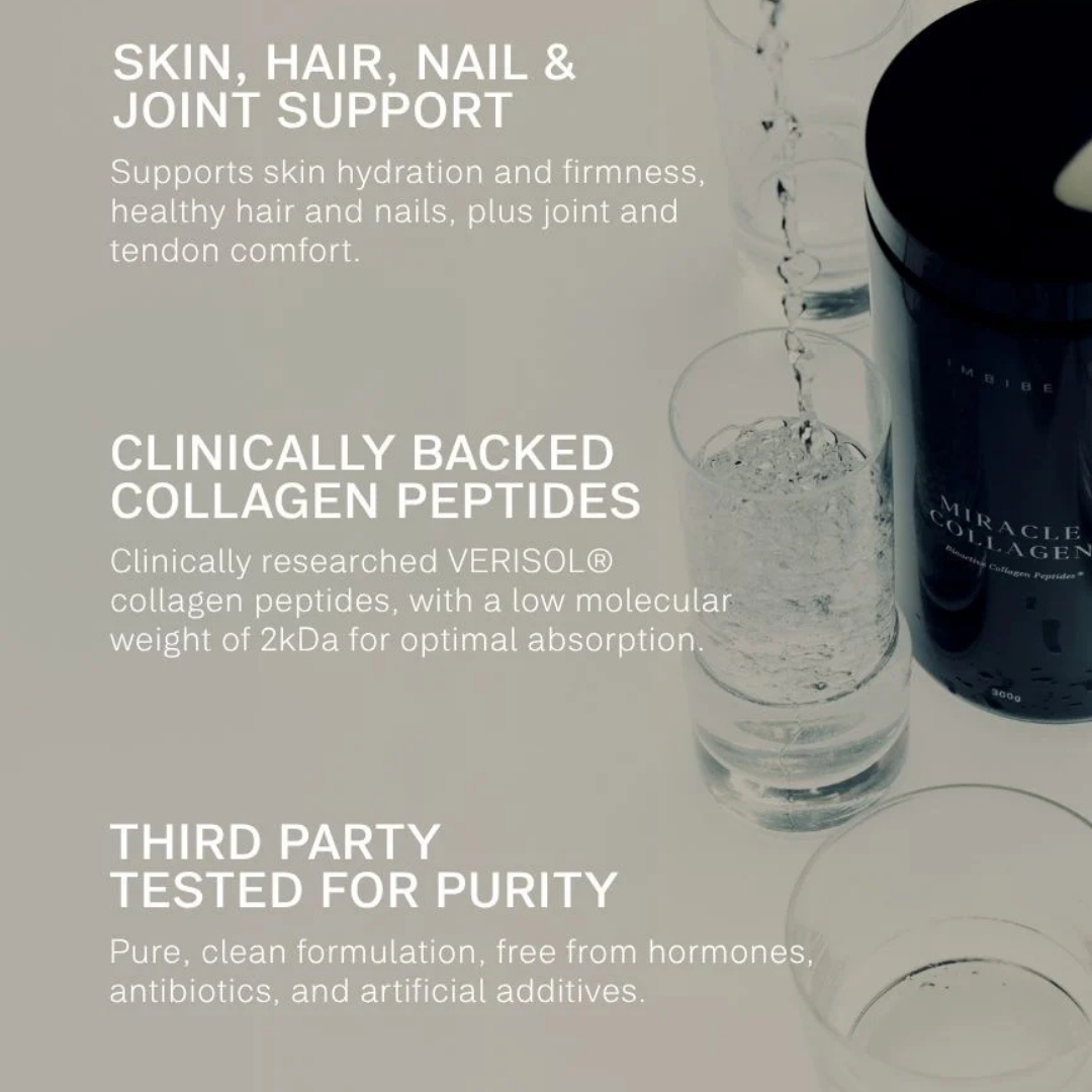 IMBIBE Miracle Collagen for skin hydration, firmness, hair, nails and joint support