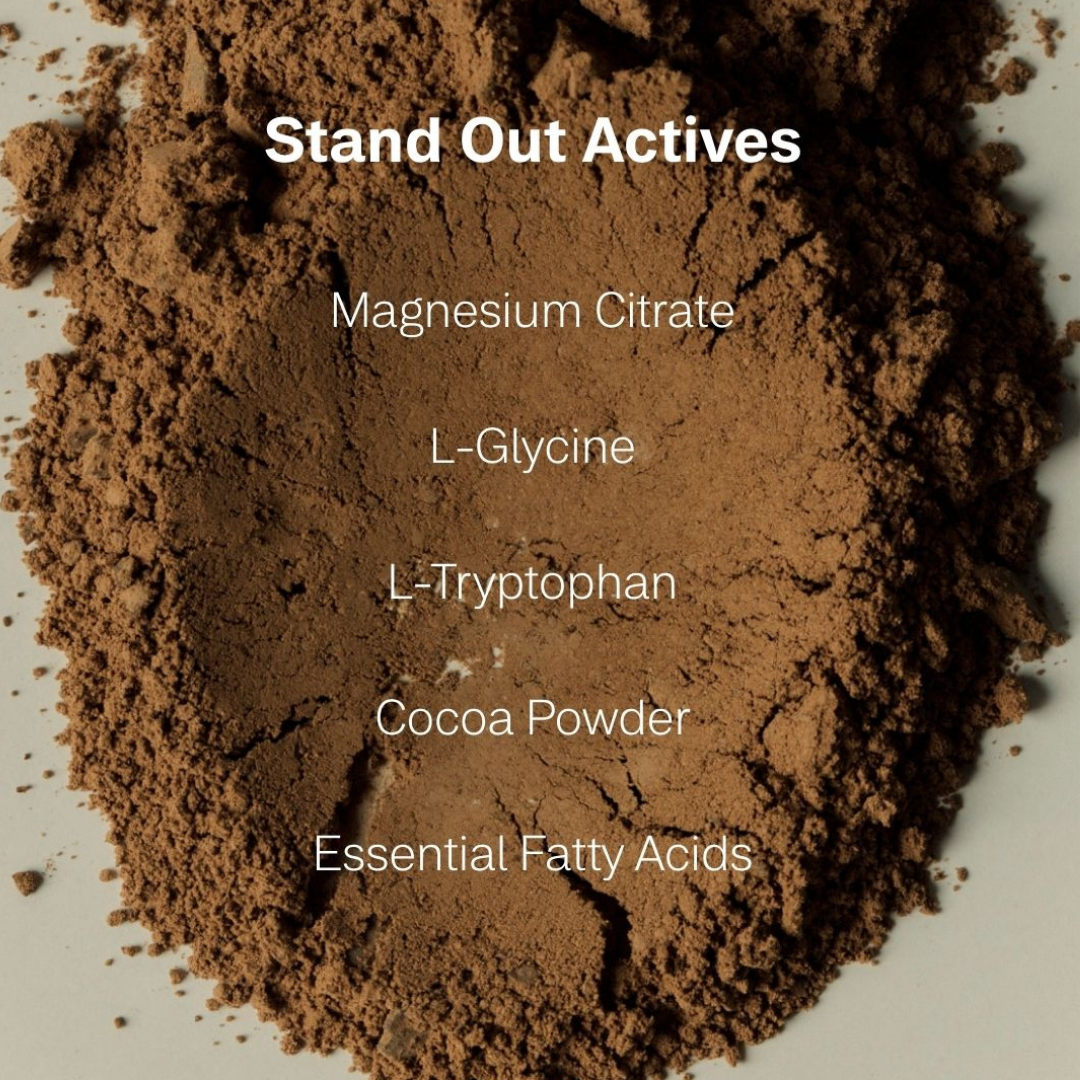 IMBIBE Recover Rest ingredients including magnesium citrate, glycine, tryptophan and cocoa powder